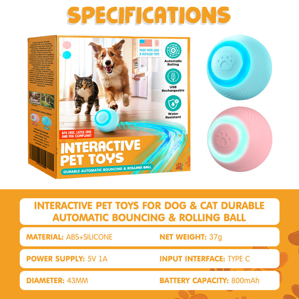 Paw Journey® Interactive Pet Toys for Dog & Cat Durable Automatic Bouncing & Rolling Ball